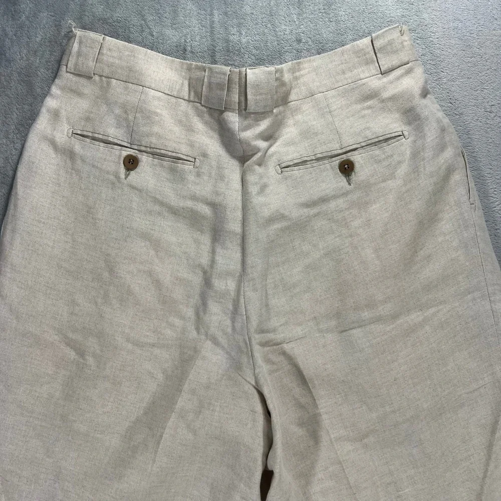 Barcelino Linen Pleated Pants Mens 32 Beige Good Made in Italy Luxury Trousers